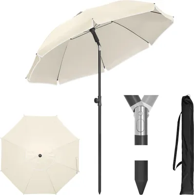 Produktbild von WOLTU Sonnenschirm Balkon, UV-Schutz Belüfteter Strandschirm UPF 50+ Rund : Beige 135cm Farbe: Beige Größe: 135cm