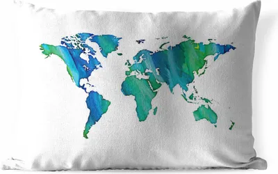 Produktbild von MuchoWow® Outdoor Kissen - Weltkarte - Aquarell - Weiß - 60x40 cm - Wetterfest - Lounge Kissen - Zierkissen - Kissen für Innenräume