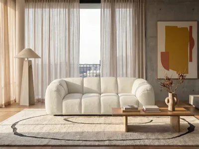 Produktbild von Sofiland Mali 3-Sitzer Sofa Strukturstoff Puente 240 cm Cremeweiß
