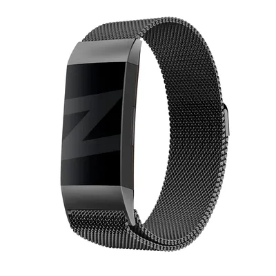 Produktbild von Bandz Milanese Loop Band passend für Fitbit Charge 3 - Schwarzes geflochtenes Stahlband - Größe L