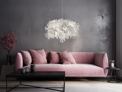 Produktbild von Ausgefallene LED Pendelleuchte Lampenschirm Ø70cm weiße Blätter in Federnoptik