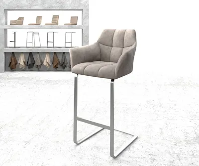 Produktbild von DELIFE Barstuhl Yulo-Flex Vintage Taupe Freischwinger flach Edelstahl