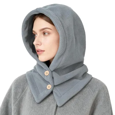 Productafbeelding van Uni sjaal met capuchon, grijs, winddicht, thermische muts met nekwarmer, 2-in-1, wintermuts