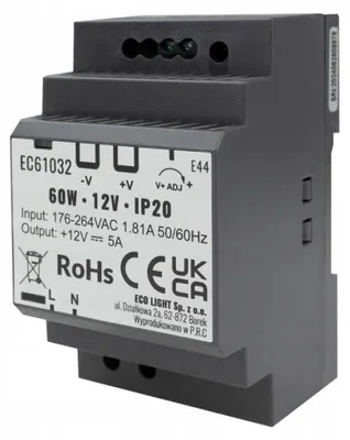 Image de Bloc d'alimentation pour rail DIN 60 W 12 V IP20 PREMIUM Eco Light EC61032