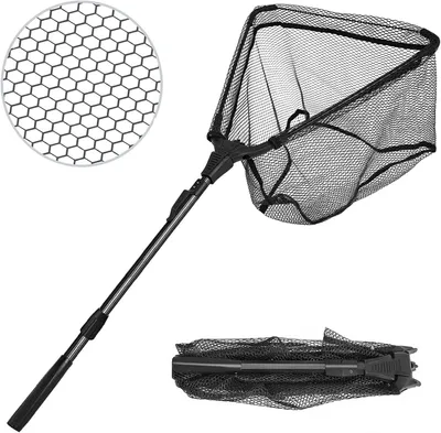 Imagen del producto de Red de pesca telescópica, de 90 cm, plegable, con revestimiento de goma, mango antideslizante, ideal para estanques y lagos