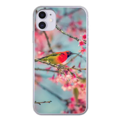 Produktbild von MuchoWow® Handyhülle Schutzhülle Hülle für iPhone 11 Vogel - Sakura - Farben Silikon Softcase Handy Hülle - Handytasche