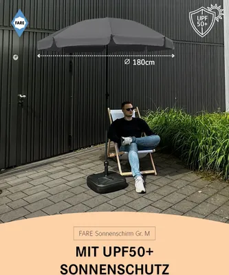 Produktbild von FARE Sonnenschirm M Höhenverstellbar Knickvorrichtung Lichtschutzfaktor UPF 50+ ⌀180cm, Farbe:Grau