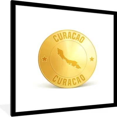 Produktbild von MuchoWow® Gerahmtes Poster Eine Illustration einer Goldmünze aus Curacao 40x40 cm - Poster mit Schwarzem Bilderrahmen Wandposter Rahmen Foto Bilder - Poster - Plakat im Rahmen