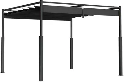 Produktbild von Stahl-Pergola mit Schiebedach Wasserdichter Gartenüberdachung UV-schützender Stahlrahmen grau, 3x3 m