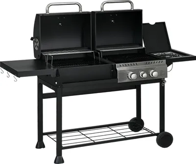 Zdjęcie produktu dla Wózek Do Grilla Gazowego Z Palnikiem 2+1, Termometr, 3Kw, Grill Węglowy Do Grillowania, Półka, Półka Boczna, Hak, Kemping, Czarny