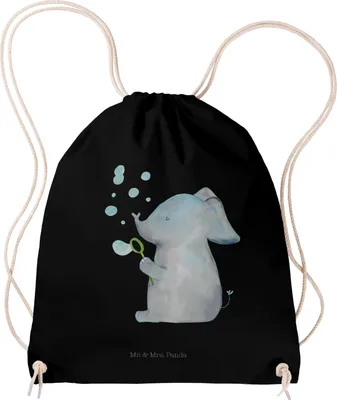 Produktbild von Mr. & Mrs. Panda Turnbeutel Elefant Seifenblasen - Schwarz - Geschenk, wander rucksack, Sportbeutel, Lustige Sprüche, Jutebeutel, Beutel, Liebesspruch, Elefanten, Liebe