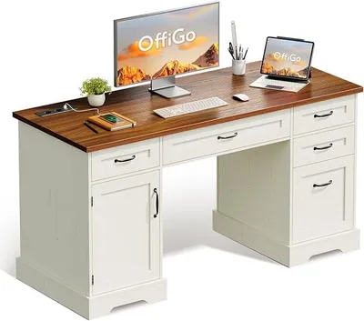 Imagen del producto de Escritorio con cajones, mesa de ordenador de madera, 149 x 50 cm, color blanco