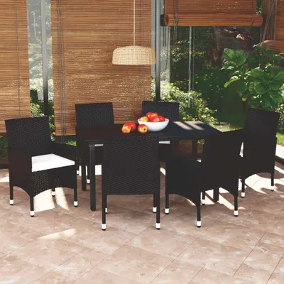 Image de salon de jardin 7 pièces avec coussins Poly rotin noir