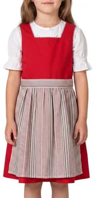 Immagine prodotto di Abito tradizionale bavarese per bambina, composto da 3 pezzi: corpetto, gonna e grembiule. Colore: rosso. Taglia: 110