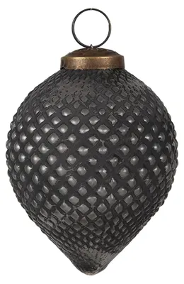 Imagen del producto de Adorno navideño de vidrio, marca Clayre & Eef, forma de esfera, diámetro 8 cm, altura 10 cm, color negro y gris