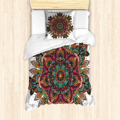 Produktbild von ABAKUHAUS Mandala Mantele, Muster, Milbensicher Allergiker geeignet mit Kissenbezügen, 135 cm x 200 cm - 80 x 80 cm, Mehrfarbig