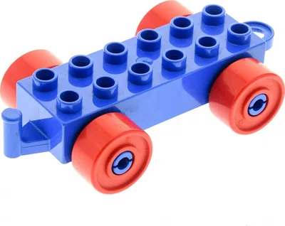 Produktbild von 1x Lego Duplo Anhänger 2x6 blau Rad rot Schiebe Zug Kupplung zu 4883c02
