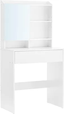 Obrázek produktu pro Bílý toaletní stolek se zrcadlem, zásuvkou a nastavitelnými policemi – 70 x 40 x 136 cm