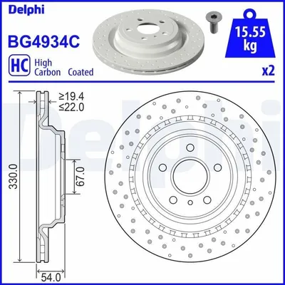 Produktbild von 2x DELPHI Bremsscheibe BG4934C passend für MERCEDES-BENZ M-Klasse (W166) 54mm