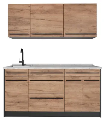 Zdjęcie produktu dla Kuchnia pojedyncza Vicco R-Line Dąb goldkraft/Antracyt 160 cm blat roboczy Marmur, Model 65898