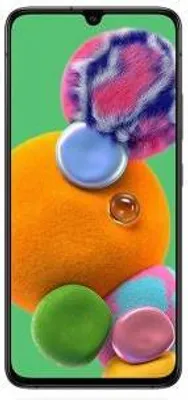 A smartphone with a colorful wallpaper displayed on its screen.