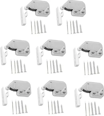 Obrázek produktu pro Západka s otevíráním stisknutím pro dveře skříněk, bílá, s pružinovým mechanismem, mini západka na skříňku, k otevírání stisknutím, se šrouby
