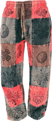 Produktbild von Patchwork Stonewash Yogahose, Uni Goa Baumwoll Hose - Rot, Herren, Baumwolle, Größe: XL