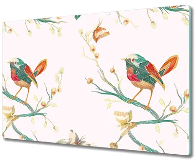 Produktbild von Glas Schneidebrett Herdabdeckplatten Schneideplatten - 80x52 cm - Vogel auf Zweig