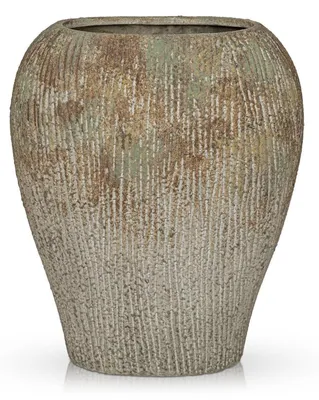 Produktbild von Keramikvase flach geriffelt 32 cm hoch für Trockenblumen Boho Deko