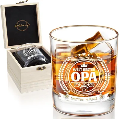 Productafbeelding van Whiskyglas voor opa, met houten doosje, loodvrij kristalglas, 360 ml