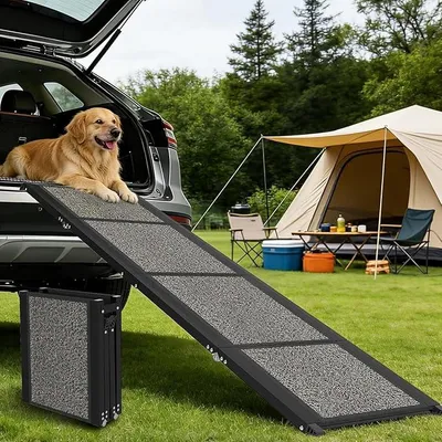 Produktbild von Hunderampe Klappbare Auto 63" × 17", 160cm, Faltbare Haustierrampe für Große Hunde mit Rutschfestem Teppichbelag, Tragbare Hunderampe für SUV, PKW & LKW