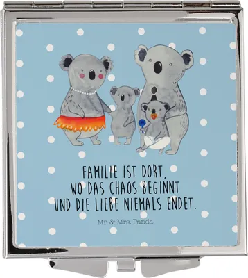Produktbild von Mr. & Mrs. Panda Schminkspiegel klappbar Koala Familie - Blau Pastell - Geschenk, Taschenspiegel, Koalas, Muttertag, Family, Kinder, Geschwister, Kleiner Spiegel, Mama