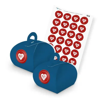 Produktbild von itenga SET HERZ (Motiv 37) 24x Geschenkschachtel mit Griff dunkelblau + Stickerb