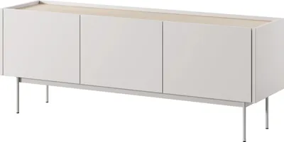 Produktbild von TV-Schrank Lumo 144 cm in Cashmere mit Metallbeinen – modernes minimalistisches Lowboard fürs Wohnzimmer