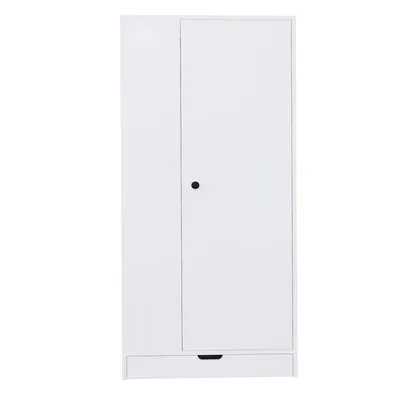 Produktbild von Flieks Garderoben Kleiderschrank mit Regal und Schublade, Garderobenschrank Schrank mit Stange, Eintüriger Kleiderschrank, 70x40x170cm, Weiß