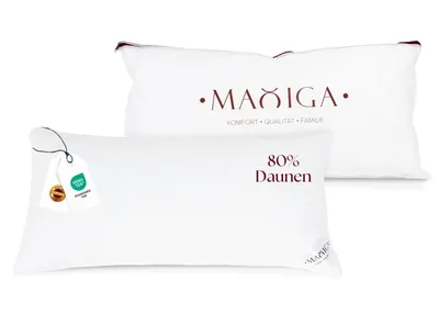 Produktbild von Maxiga Daunenkissen 40x80 cm | 80 % Gänsedaunen und 20 % kleine Federn | Füllgewicht 750g | Für Allergiker geeignet | -Zertifikat Klasse 1