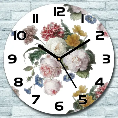 Produktbild von Wanduhr aus Glas Rund fi 30 Blumenstrauß Quarz Deko Schlafzimmer Büro