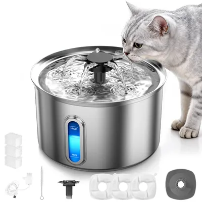 Katzen-Trinkbrunnen Edelstahl 3,2 l, 5-stufiger Filter, leise 25 dB