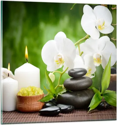 Produktbild von Bilder auf glas - Blume aromatherapie spa - 30x30cm - Glasbilder - Wandbilder - Kunstdruck - zum Aufhängen bereit - Wanddekoration aus Glas - Glas Bilder - Wandbild auf Glas - GAC30x30-2718