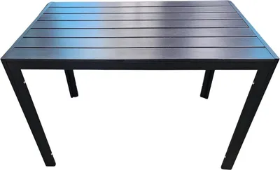 Zdjęcie produktu dla Plastikowy stół ogrodowy - 110x70x73cm - Czarny - Aluminiowa rama - Blat WPC - Odporny na warunki atmosferyczne - Na balkon, taras i do ogrodu - Prostokątny