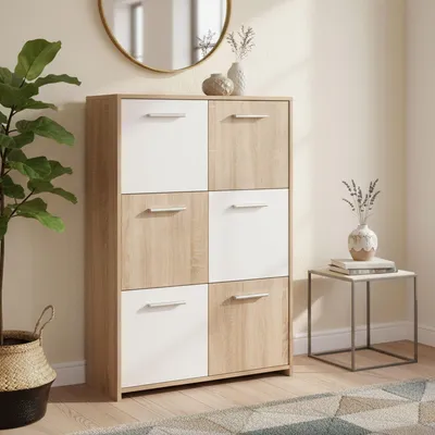 Image de Dresano - Buffet, 77x30x115h cm Blanc, Porte battantes