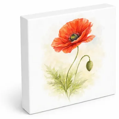Produktbild von Blumen Freude Mohnblume Holzbild in 15x15 cm zum Stellen oder Aufhängen