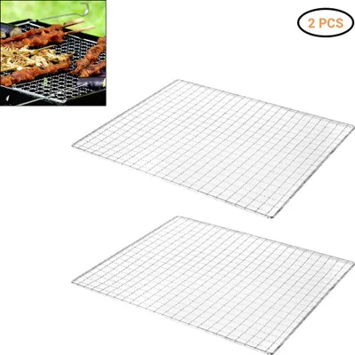 Produktbild von 2 Stück Grillmatten aus Edelstahl, antihaftbeschichtet, mit Grillrosten für Fleisch, Gemüse und Meeresfrüchte