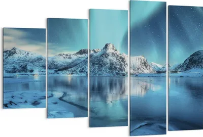 Produktbild von Bild auf Leinwand - Leinwandbild - 5 Teile - Morgendämmerung Polar Berge - 150x100cm - Wand Bild - Wanddeko - Wandbilder - Leinwanddruck - Bilder - Wanddekoration - Leinwand bilder - EG150x100-4196