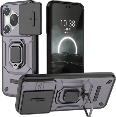 Produktbild von Hülle für Huawei Pura 70 Pro/Pura 70 Pro+ Dual Layer Handyhülle Schiebe Kamera Schutz und Ringhalter Ständer Lila