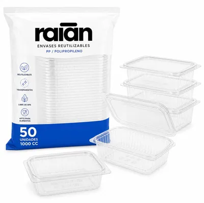 Lebensmittelbehälter 50er-Set, 1000 ml, rechteckig, transparent, gefriergeeignet