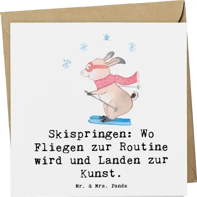 Produktbild von Mr. & Mrs. Panda Grußkarte Skispringen Kunstflug - Weiß - Geschenk, Sportler, Teamsport, Sportarten, Glückwunschkarte, Geschenke, faltkarte, Sprungtechnik, anlasskarte