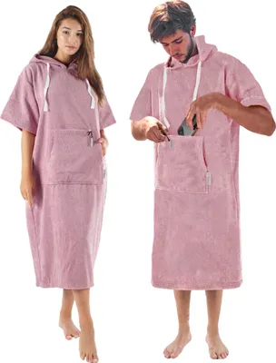 Produktbild von CalmyBEACH Frottee Badeponcho Damen Herren 100% Baumwolle Erwachsene  Altrose L/XL