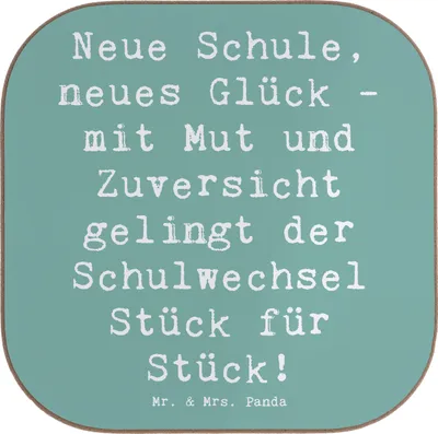 Produktbild von Mr. & Mrs. Panda Tischuntersetzer Spruch Einen Schulwechsel bewältigen - Meeresbrise - Geschenk, Zuversicht, Untersetzer für Gläser, Selbstbewusstsein, Tassen, Mutmacher