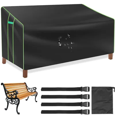 Image de Housse de protection pour banc de jardin, imperméable - 201 x 110 x 64/80 cm - Noir - Tissu Oxford